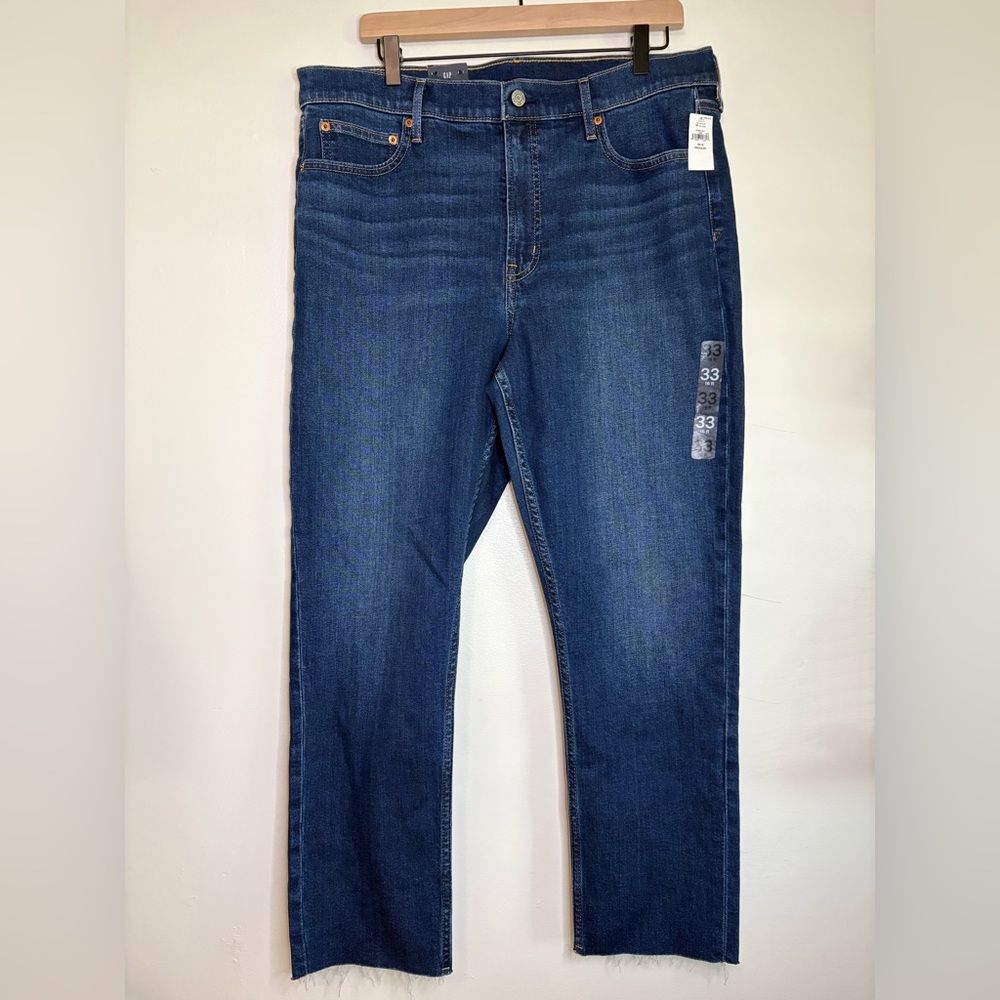 GAP Slim High Rise‎ Stretch Jeans Blue Raw Hem Size 33/16R Plus Denim